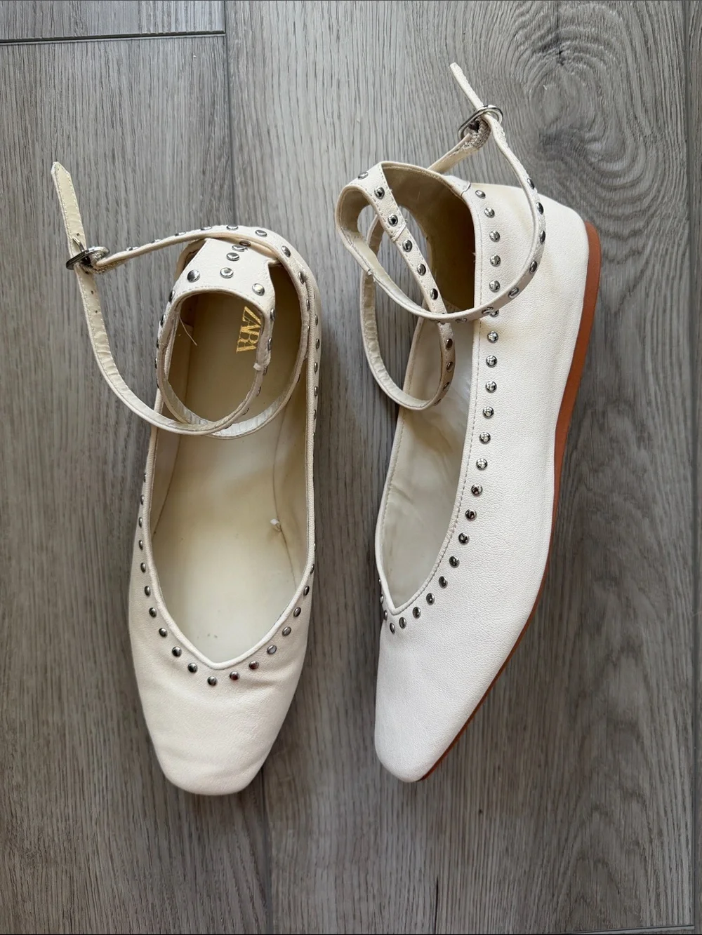 Zara studded ankle wrap ballet flats